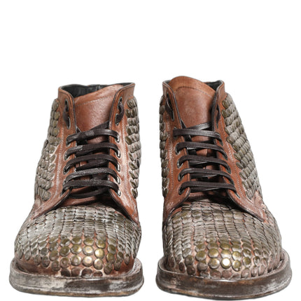 Dolce & Gabbana Brown Leather Runway Studs Ankle Boots Shoes