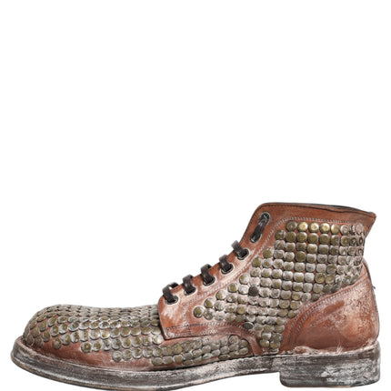 Dolce & Gabbana Brown Leather Runway Studs Ankle Boots Shoes