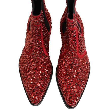 Dolce & Gabbana Red Embellished Chelsea Ankle Boots Shoes