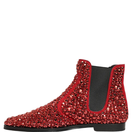 Dolce & Gabbana Red Embellished Chelsea Ankle Boots Shoes
