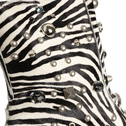 Dolce & Gabbana Black White Zebra Embellished Boots Shoes