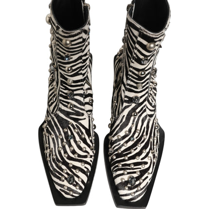 Dolce & Gabbana Black White Zebra Embellished Boots Shoes