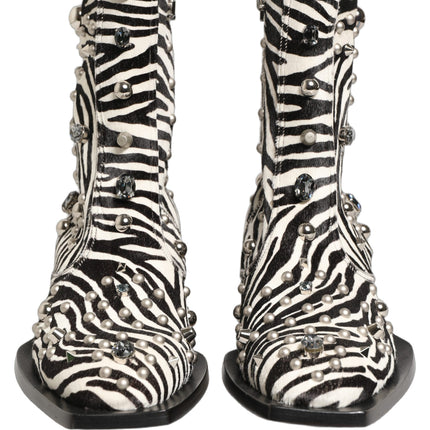 Dolce & Gabbana Black White Zebra Embellished Boots Shoes