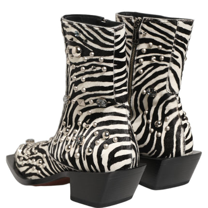 Dolce & Gabbana Black White Zebra Embellished Boots Shoes