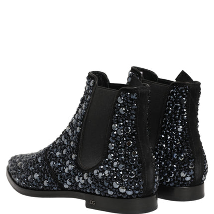 Dolce & Gabbana Black Embellished Chelsea Ankle Boots Shoes