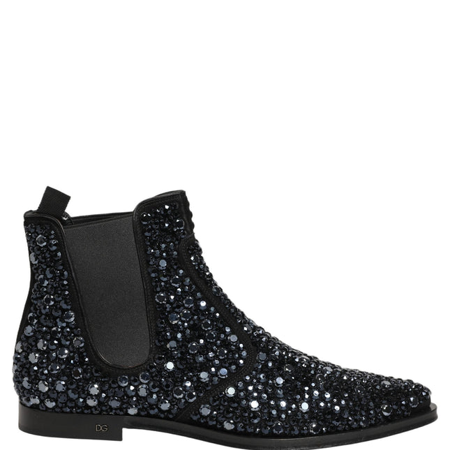 Dolce & Gabbana Black Embellished Chelsea Ankle Boots Shoes