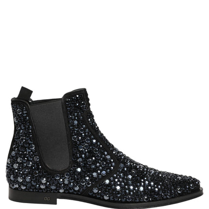 Dolce & Gabbana Black Embellished Chelsea Ankle Boots Shoes