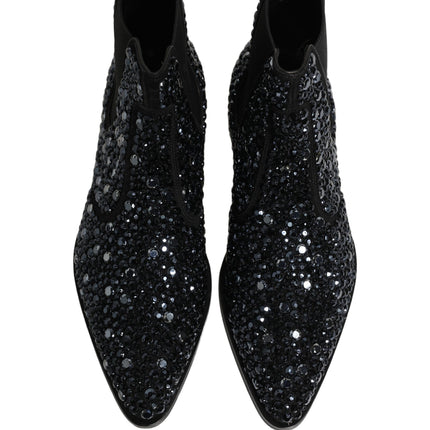 Dolce & Gabbana Black Embellished Chelsea Ankle Boots Shoes