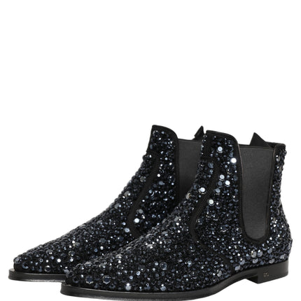 Dolce & Gabbana Black Embellished Chelsea Ankle Boots Shoes