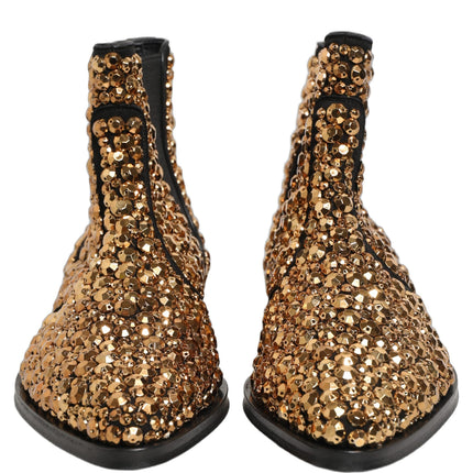 Dolce & Gabbana Gold Embellished Chelsea Ankle Boots Shoes