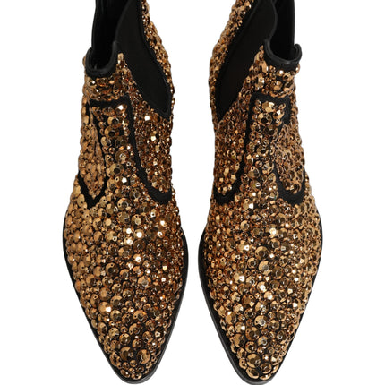 Dolce & Gabbana Gold Embellished Chelsea Ankle Boots Shoes