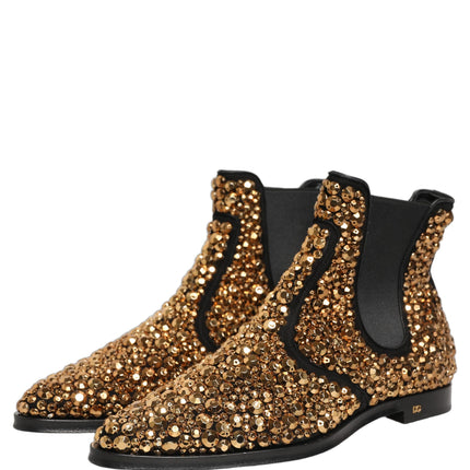 Dolce & Gabbana Gold Embellished Chelsea Ankle Boots Shoes