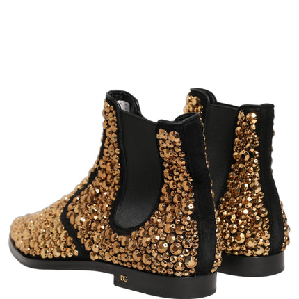 Dolce & Gabbana Gold Embellished Chelsea Ankle Boots Shoes