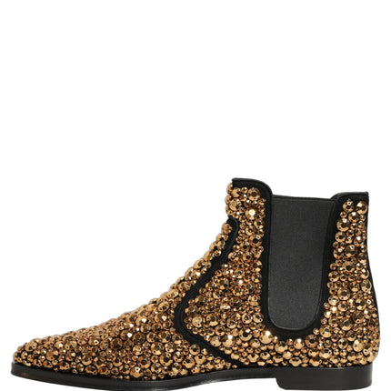 Dolce & Gabbana Gold Embellished Chelsea Ankle Boots Shoes