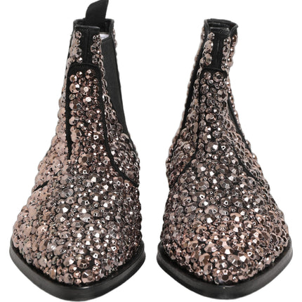 Dolce & Gabbana Silver Embellished Chelsea Ankle Boots Shoes