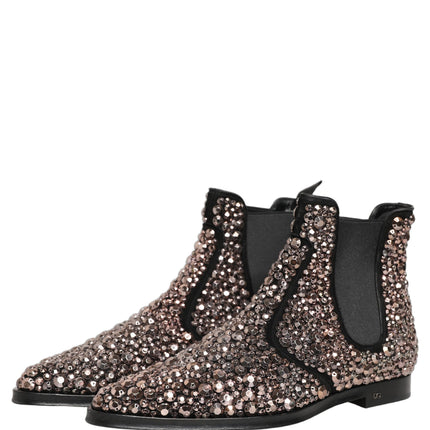Dolce & Gabbana Silver Embellished Chelsea Ankle Boots Shoes