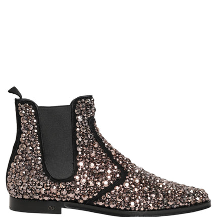 Dolce & Gabbana Silver Embellished Chelsea Ankle Boots Shoes