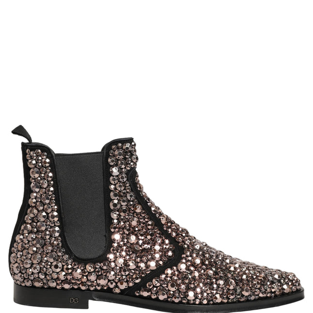 Dolce & Gabbana Silver Embellished Chelsea Ankle Boots Shoes