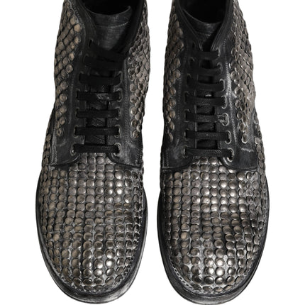 Dolce & Gabbana Black Leather Runway Studs Ankle Boots Shoes