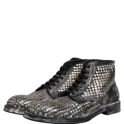 Dolce & Gabbana Black Leather Runway Studs Ankle Boots Shoes