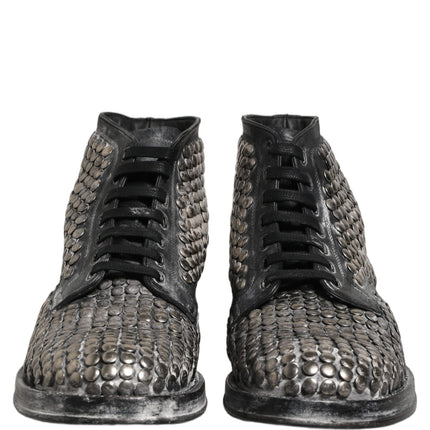 Dolce & Gabbana Black Leather Runway Studs Ankle Boots Shoes