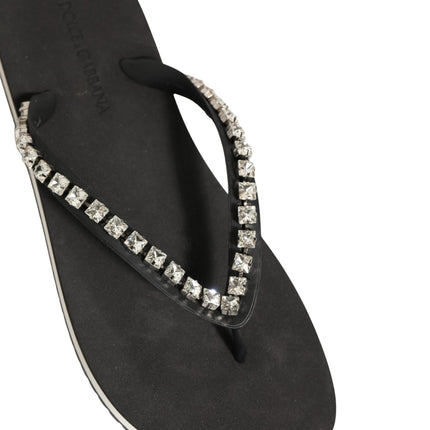 Dolce & Gabbana Black Embellished Rubber Flip Flops Men Shoes