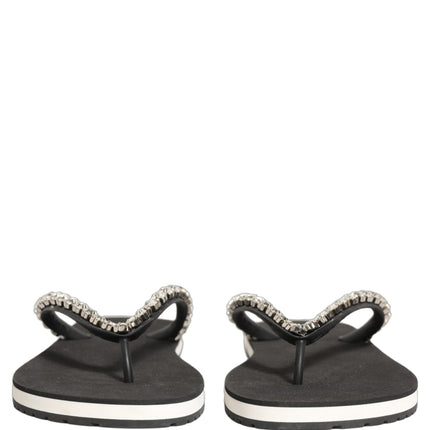 Dolce & Gabbana Black Embellished Rubber Flip Flops Men Shoes