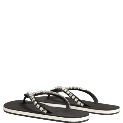 Dolce & Gabbana Black Embellished Rubber Flip Flops Men Shoes