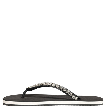 Dolce & Gabbana Black Embellished Rubber Flip Flops Men Shoes