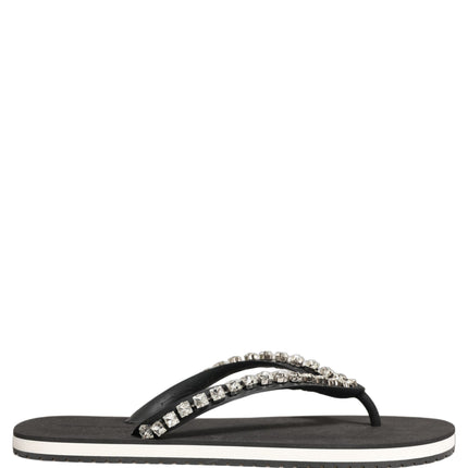 Dolce & Gabbana Black Embellished Rubber Flip Flops Men Shoes