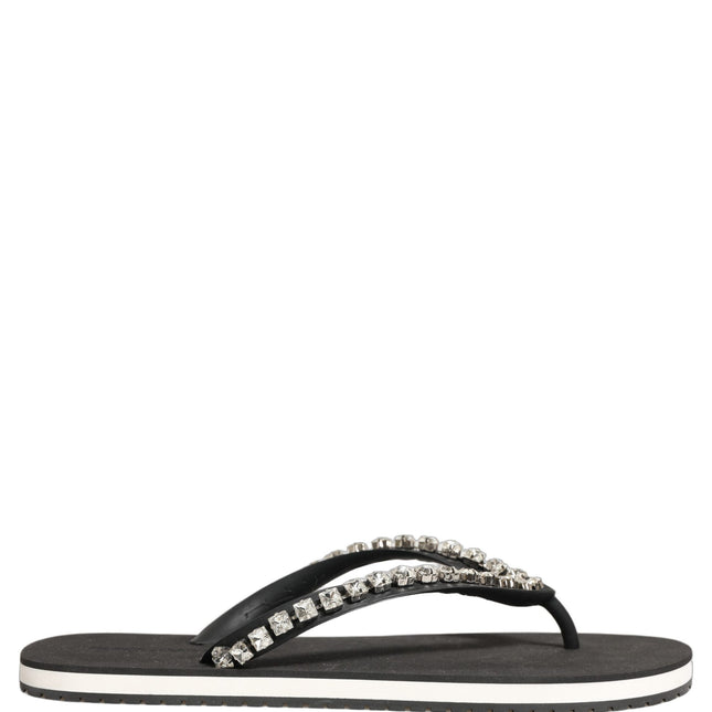 Dolce & Gabbana Black Embellished Rubber Flip Flops Men Shoes