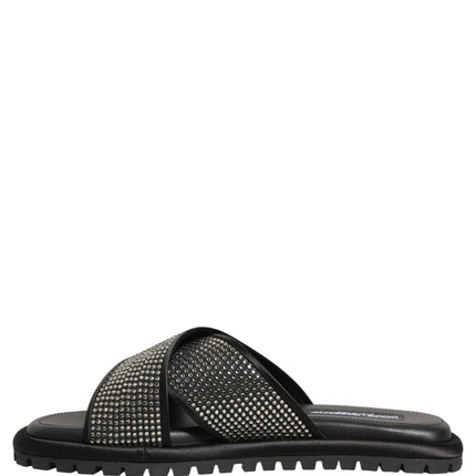 Dolce & Gabbana Black Strass Criss Cross Slide Sandals Shoes