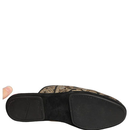 Dolce & Gabbana Black Floral Jacquard Flats Sandals Men Shoes