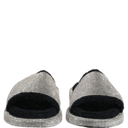 Dolce & Gabbana Black Crystal Embellished Platform Men Slides Shoes