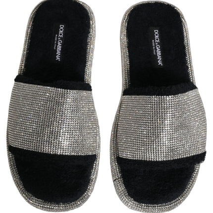 Dolce & Gabbana Black Crystal Embellished Platform Men Slides Shoes