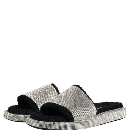 Dolce & Gabbana Black Crystal Embellished Platform Men Slides Shoes