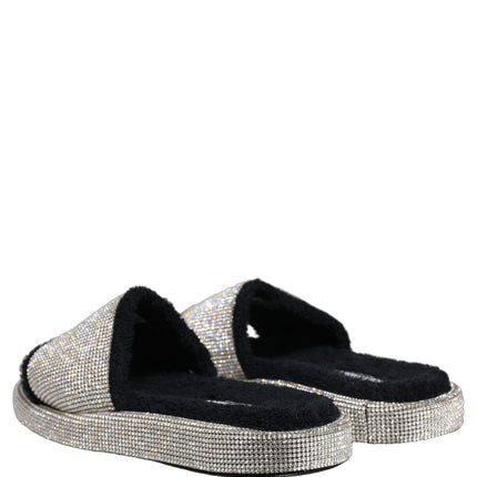 Dolce & Gabbana Black Crystal Embellished Platform Men Slides Shoes