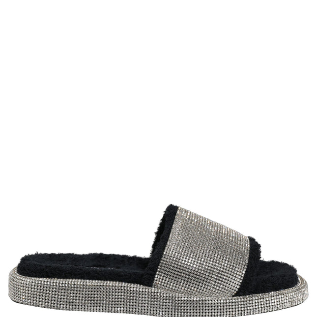 Dolce & Gabbana Black Crystal Embellished Platform Men Slides Shoes