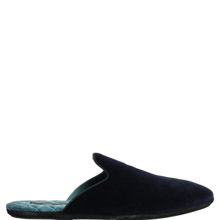 Dolce & Gabbana Dark Blue Suede Slides Flat Slipper Men Shoes