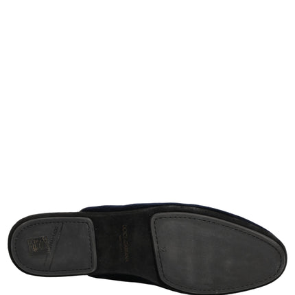 Dolce & Gabbana Dark Blue Suede Slides Flat Slipper Men Shoes
