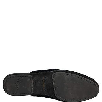 Dolce & Gabbana Dark Blue Suede Slides Flat Slipper Men Shoes