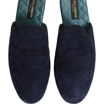 Dolce & Gabbana Blue Suede Slides Flat Slipper Men Shoes