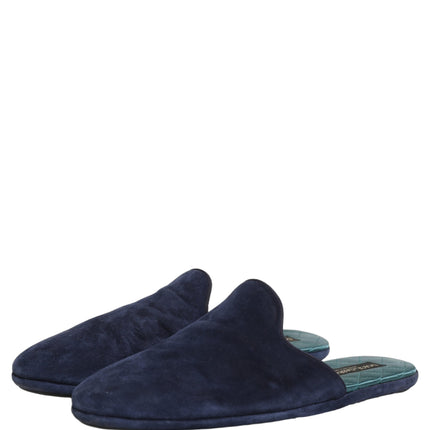 Dolce & Gabbana Blue Suede Slides Flat Slipper Men Shoes