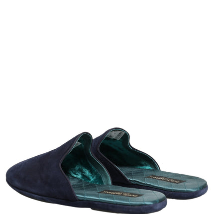Dolce & Gabbana Blue Suede Slides Flat Slipper Men Shoes