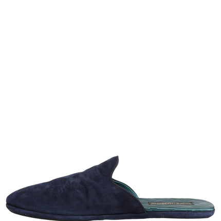 Dolce & Gabbana Blue Suede Slides Flat Slipper Men Shoes