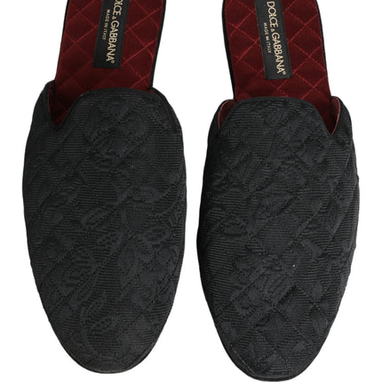 Dolce & Gabbana Black Floral Brocade Slides Slippers Shoes