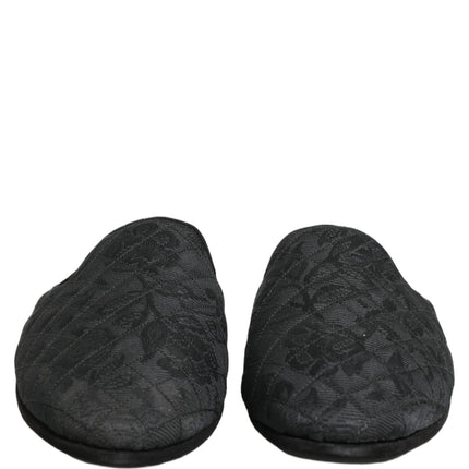 Dolce & Gabbana Black Floral Brocade Slides Slippers Shoes