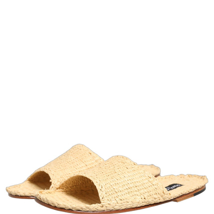 Dolce & Gabbana Beige Straw Raffia Slides Sandals Flats Shoes