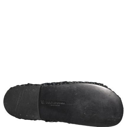 Dolce & Gabbana Black Straw Raffia Slides Sandals Flats Shoes