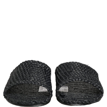 Dolce & Gabbana Black Straw Raffia Slides Sandals Flats Shoes